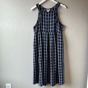 Vintage Bryn Connelly Navy Blue and White Plaid Jumper Dress Size Small Petite